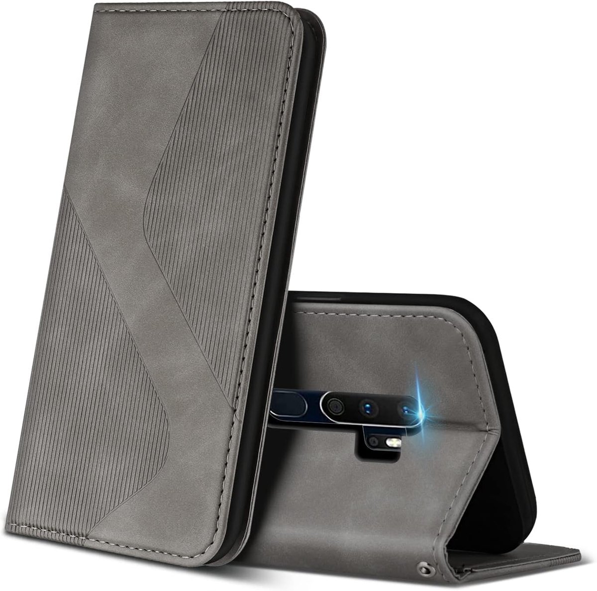 Hoesje voor Oppo A9 2020 / Oppo A5 2020, PU Kunstleer Bookcase Telefoonhoesjes met [Kaartsleuven] [Stand], Flip Case Beschermhoesje voor Oppo A9 2020 / A5 2020 (Grijs)