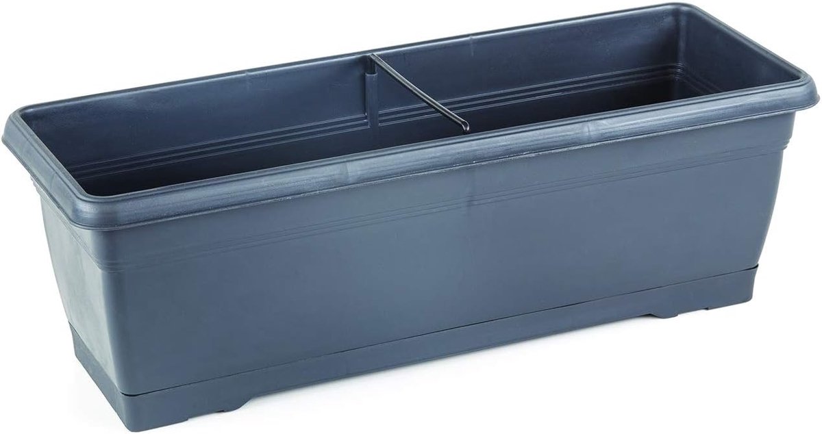 1+1 Bloembak met wateropvang -vaste waterschaal - antraciet - Balkonbak - 52cm Kruidenbak - Plantenbak