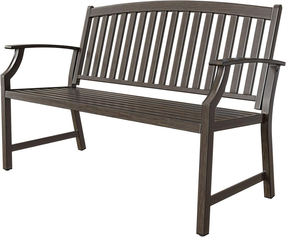 patio Buitenbank, tuinbank met roestwerend aluminium stalen metalen frame, kleur naar keuze, geschikt voor binnen, buiten, terras, park (donkerbruin)