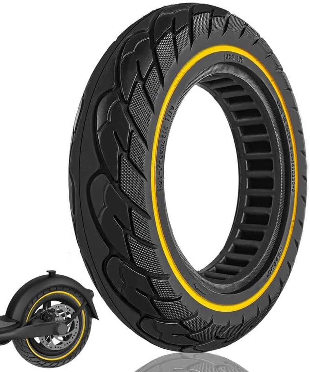 10 inch 10 x 2,125, 50/75-6,1 volledige band voor Xiaomi scooter M365,1S Pro 2 Pro 4 Gotrax gxl XR V2, 10 x 2 elastisch wiel, lekvrij robuust (gele lijn 1 stuk)