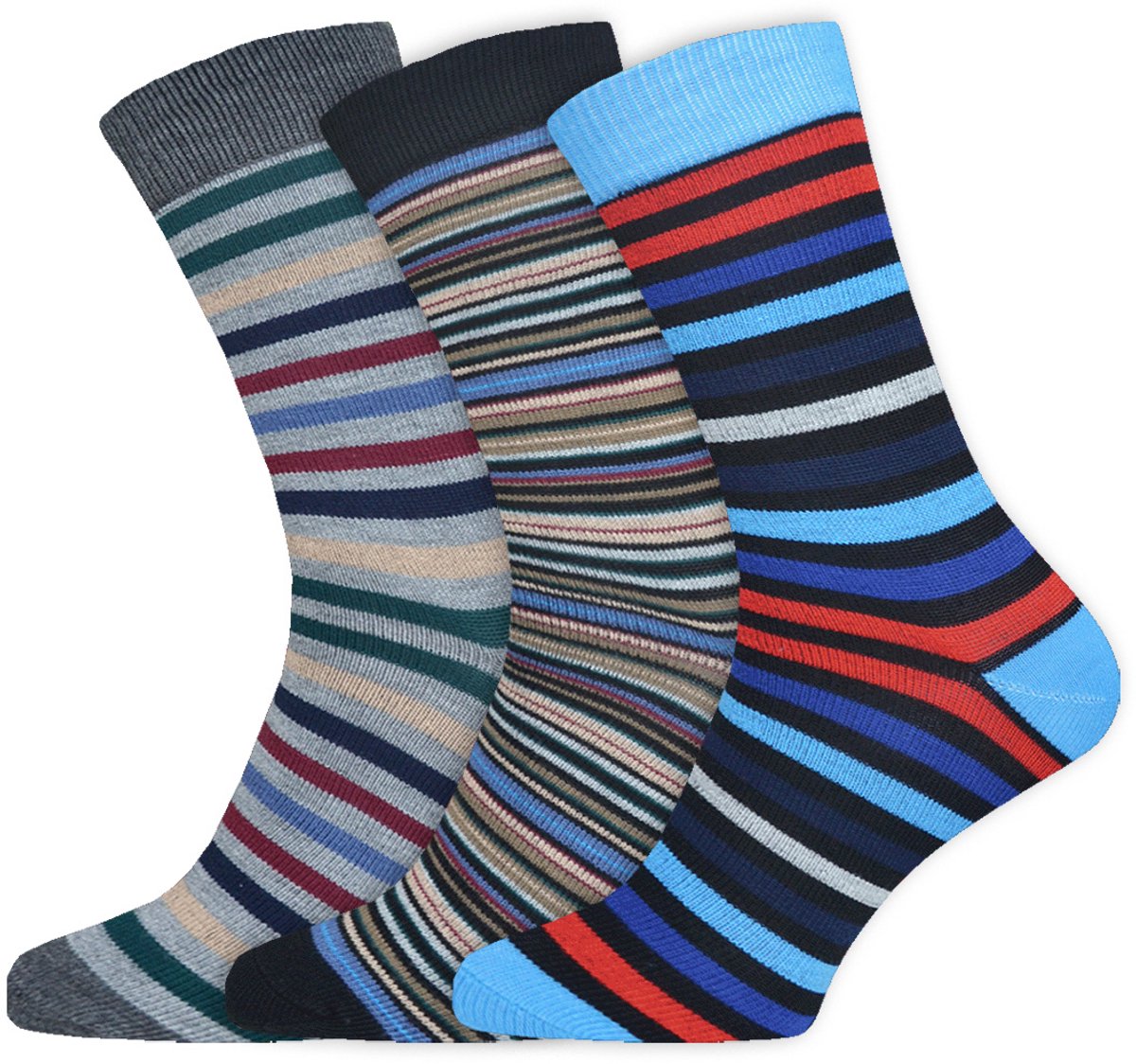 Kleurrijke Herensokken | Strepen | Merk: Gianvaglia | Kleur: Diverse Kleuren | Maat: 39-42/ 43-46 | 3 Paar