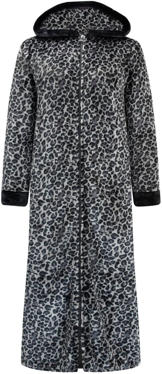 Gaubert® Gaubert Dames Extra Lange Fleece Badjas Met Rits – Zwarte Panterprint