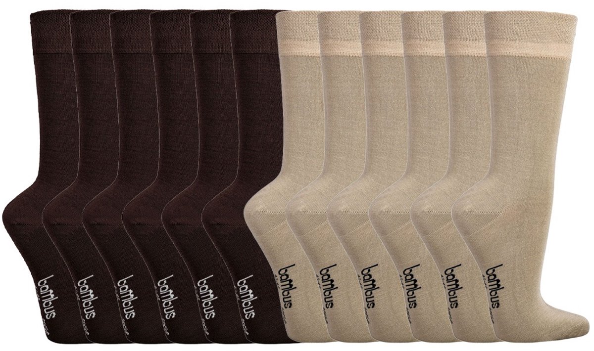 12 Paar - Bamboe Sokken - Zonder Knellende Boord - Socks4fun - Bruin & Beige