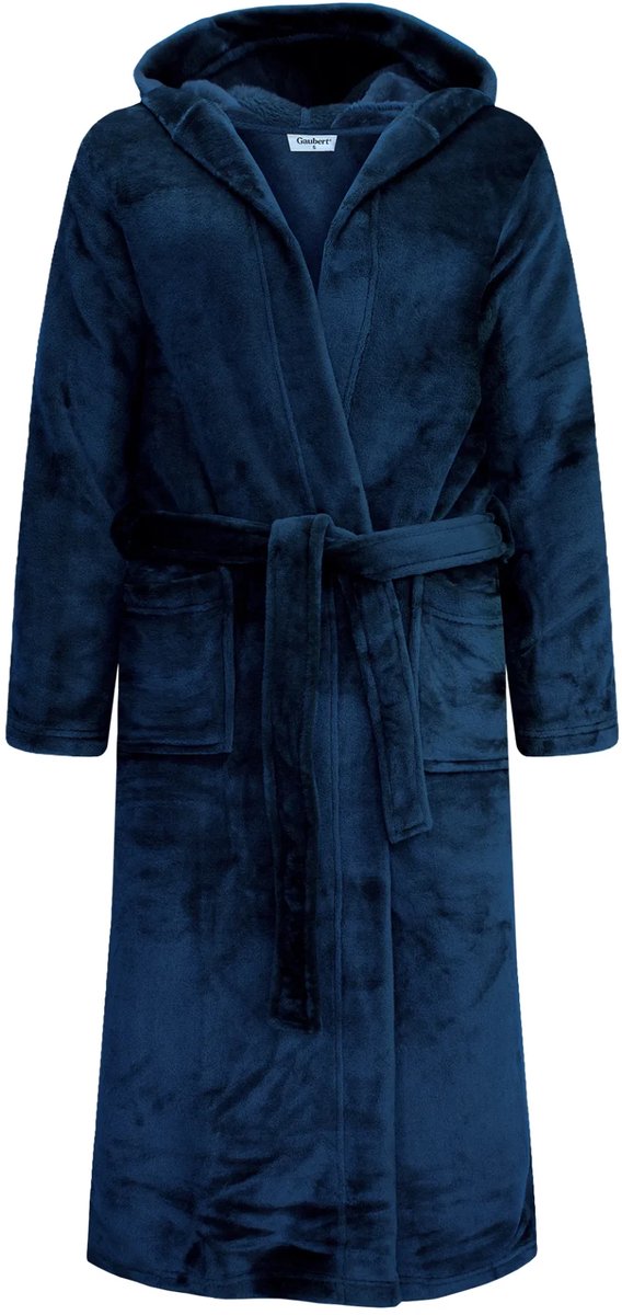 Gaubert® Gaubert Unisex Lange Fleece Badjas Met Capuchon – Donkerblauw