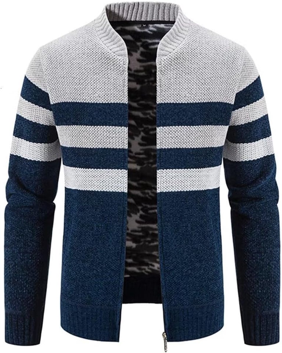 Gebreid herenvest, dik vest met doorlopende ritssluiting, opstaande kraag, fleece gevoerd, warme winterjas