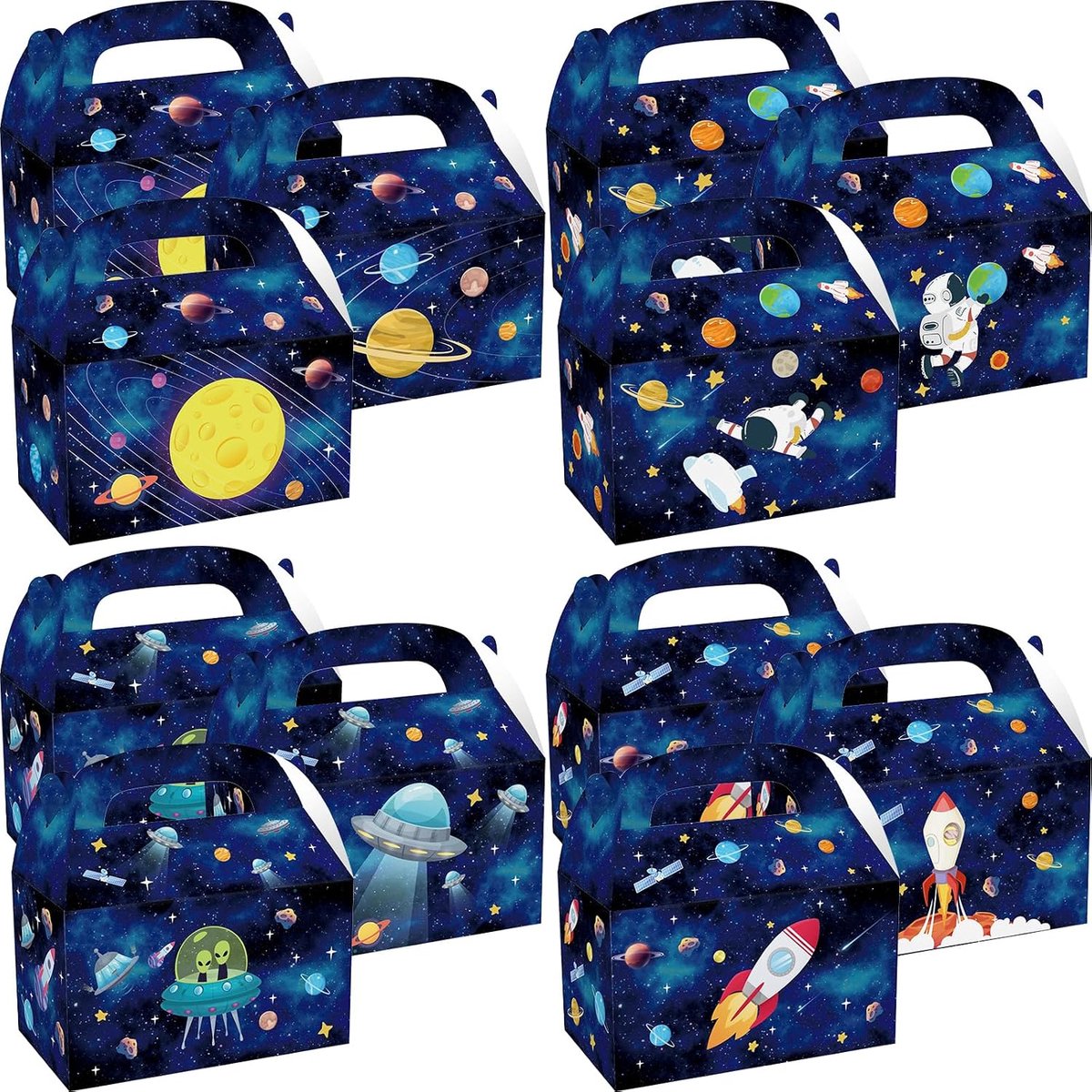 12 stuks ruimte-geschenkzakjes, papieren zakken voor kinderverjaardagen, PQKL-party lekkernijzakjes, snoepzakjes om in te pakken, kinderfeestfavorieten