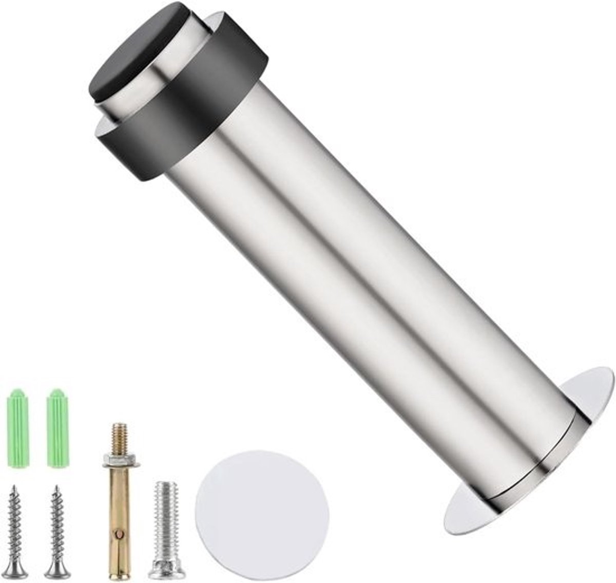 Zelfklevende Roestvrijstalen Deurstopper met Rubber Buffer - Wandmontage voor Muur- en Meubelbescherming - 100 mm