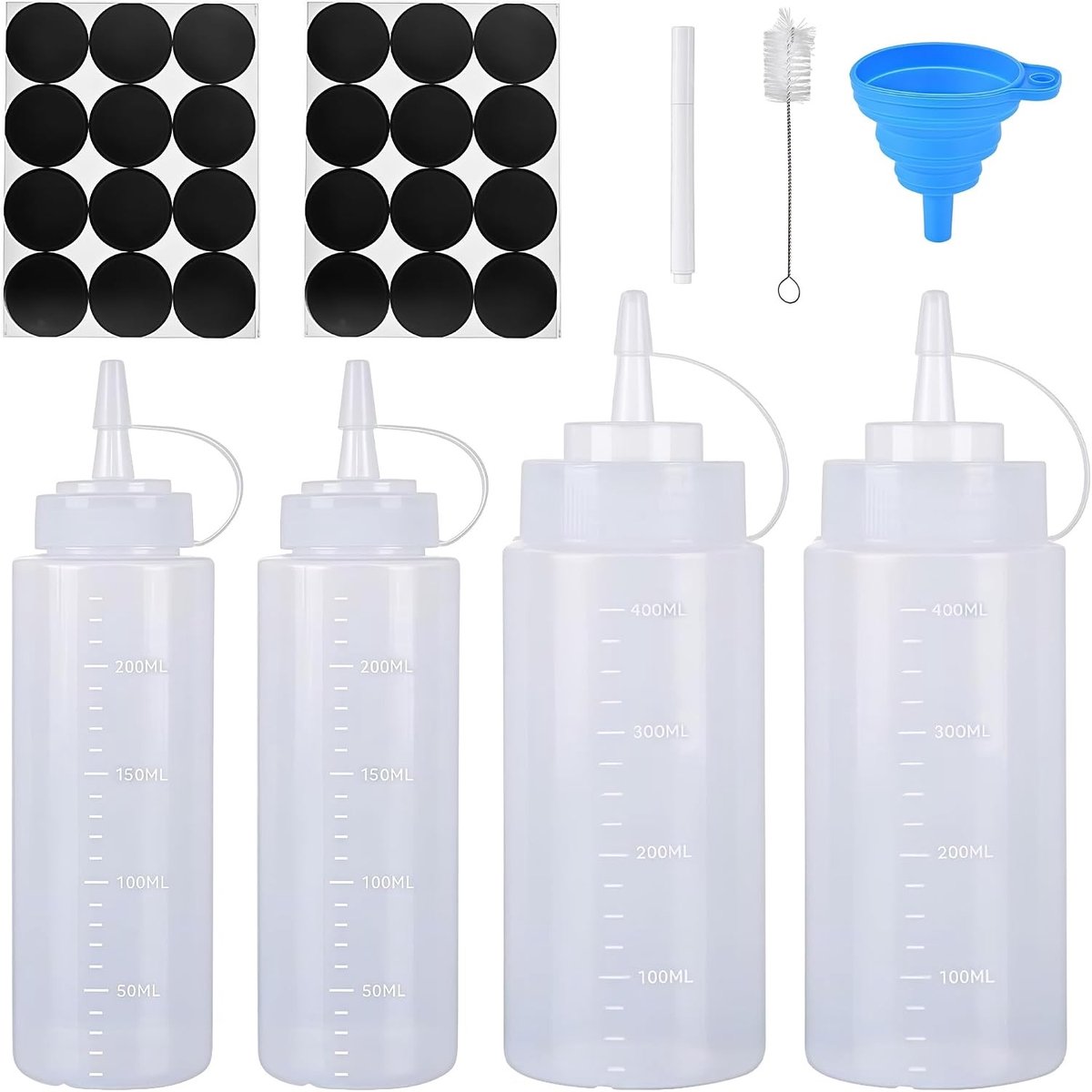 Set van 4 Knijpflessen - 250ml en 500ml Flesjes voor Sauzen, Ketchup, Olie en Verf, Ideaal voor Keuken en Grill