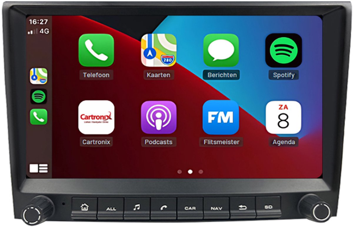 CarPlay autoradio geschikt voor Porsche 911 Cayman Boxster | 2005 t/m 2012 | Cartronix CTX-117012B | 2005 2006 2007 2008 2009 2010 2011 2012 | 8 inch | Android 15 | Draadloos Apple CarPlay & Android Auto | 4GB + 64GB | Bluetooth & Wifi
