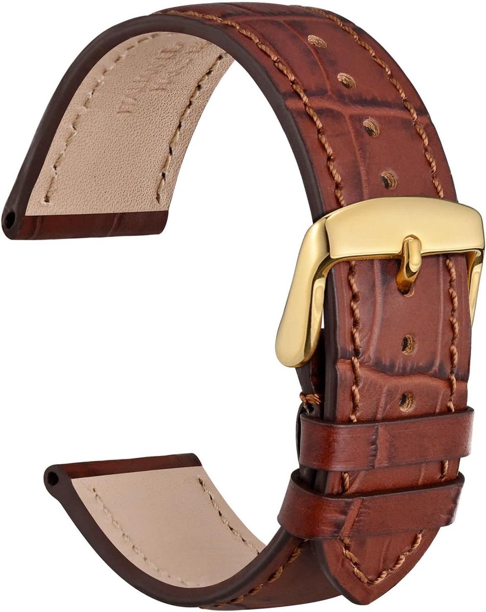 Alligator Geëmbosseerde Koeienhuid Horlogeband met RVS Gesp, Vervangende Straps 18mm 19mm 20mm 21mm 22mm voor Stijlvolle Horloges