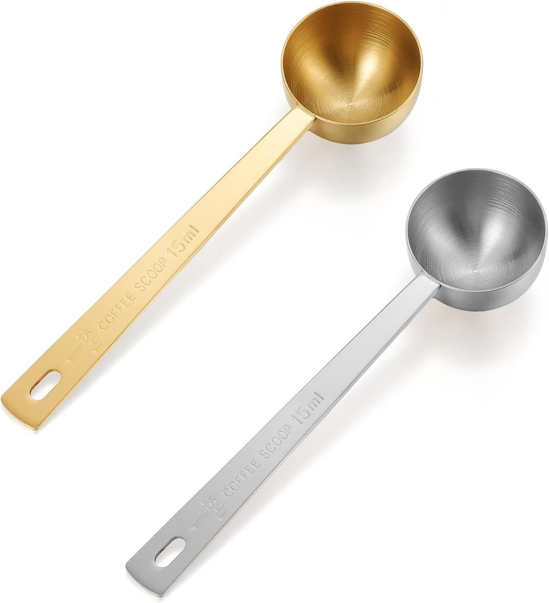 Set van 2 roestvrijstalen theelepels, 15ml, ronde maatlepels met lange steel voor koken en bakken