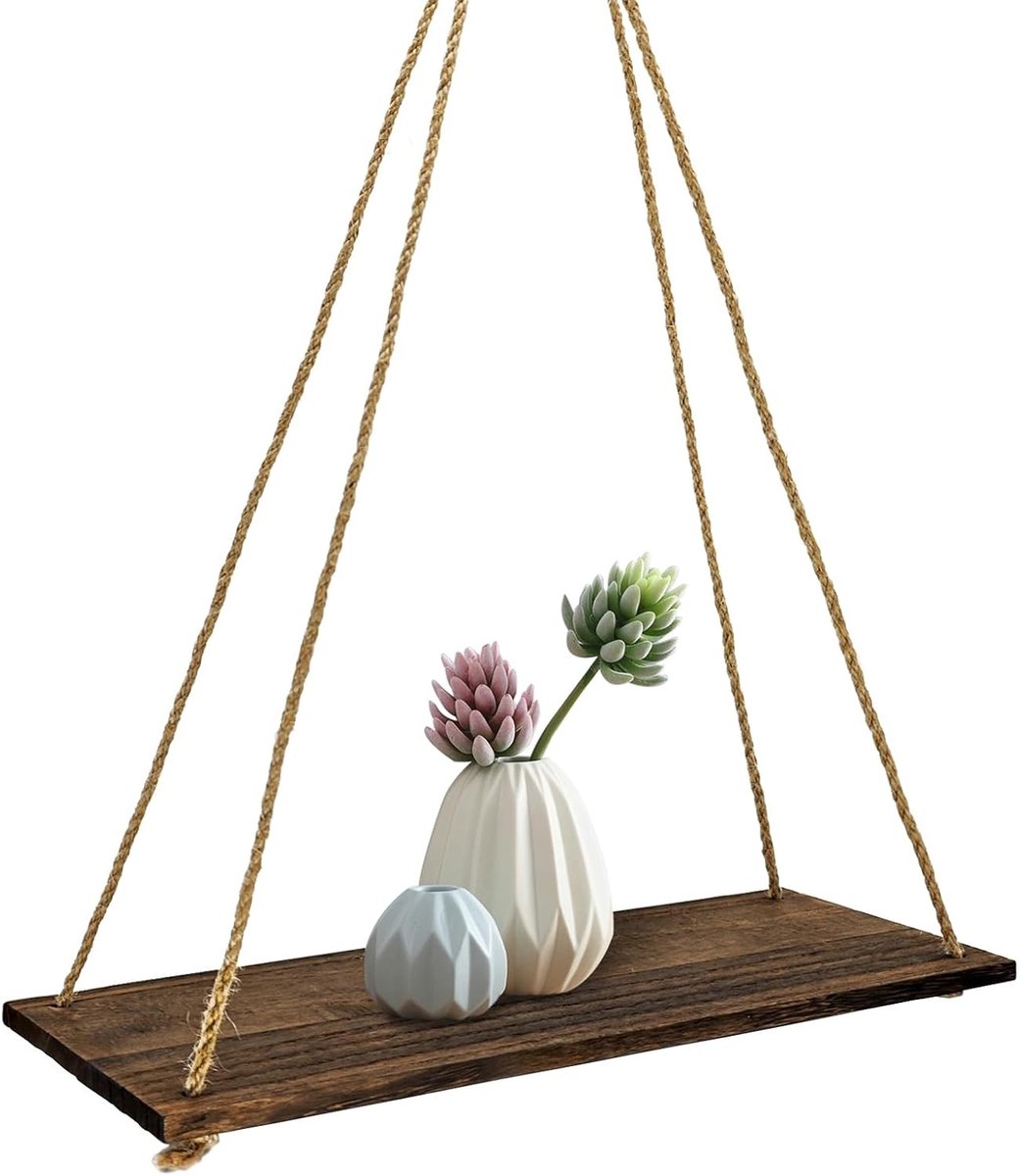 Hanging floating shelves van 35 x 4 x 1 cm, multifunctionele houten plank met touw, rustieke wandplanken voor badkamer en keuken