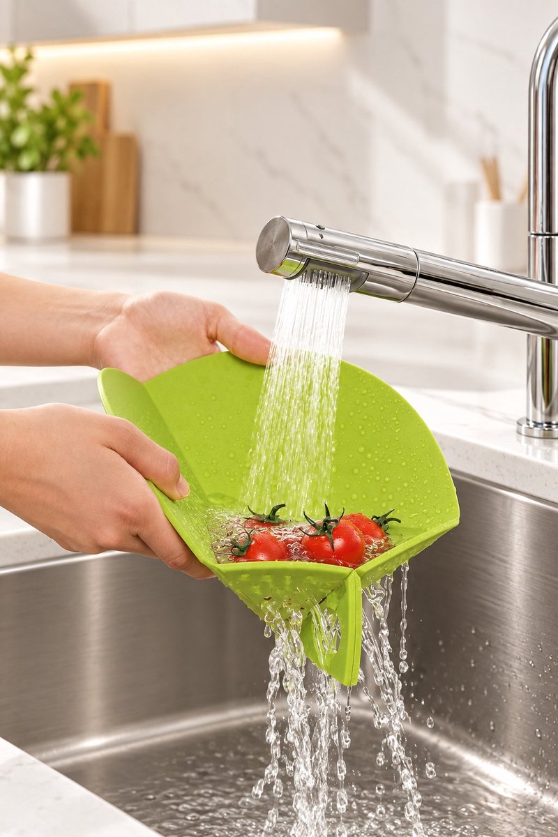 R&H® Opvouwbare Snijplank met Geïntegreerde Zeef - Groen - 27 cm - Antibacterieel - Vaatwasserbestendig - Kunststof - Ruimtebesparend - Voor Groenten, Fruit, Vis en Vlees