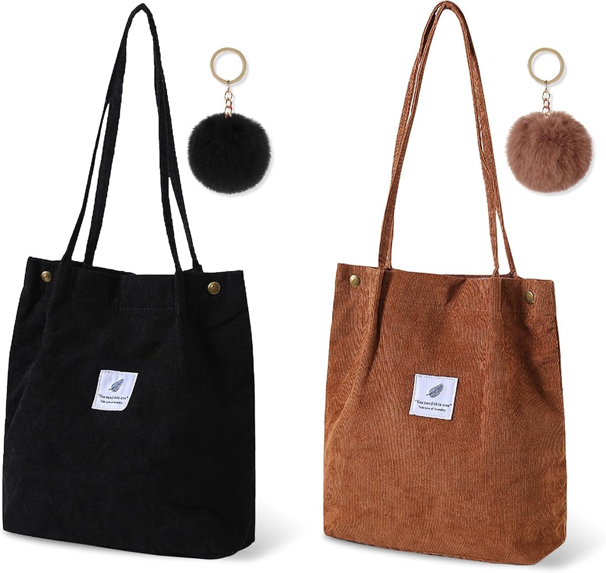 Ruime Corduroy Schoudertas - 2-delige Set, Ideaal voor Winkelen, Werk en Dagelijks Gebruik, 32 x 28 cm