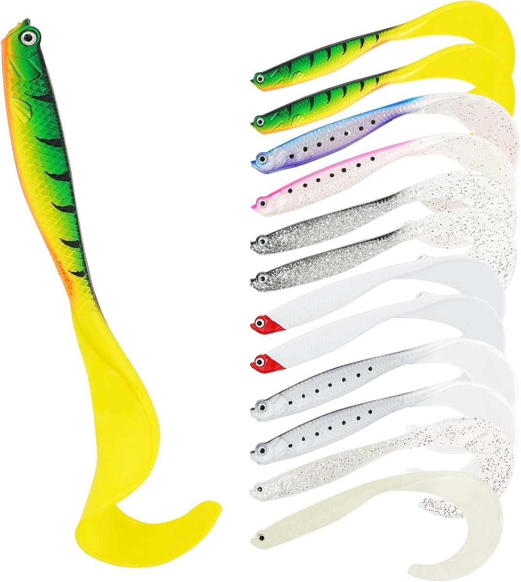 Spinning Fishing Bait, Rubber Vissen, Zachte Aas met Loodkop Haak, Lures voor Baars, Snoek en Forel, Ideaal voor Zoet- en Zoutwater Visserij