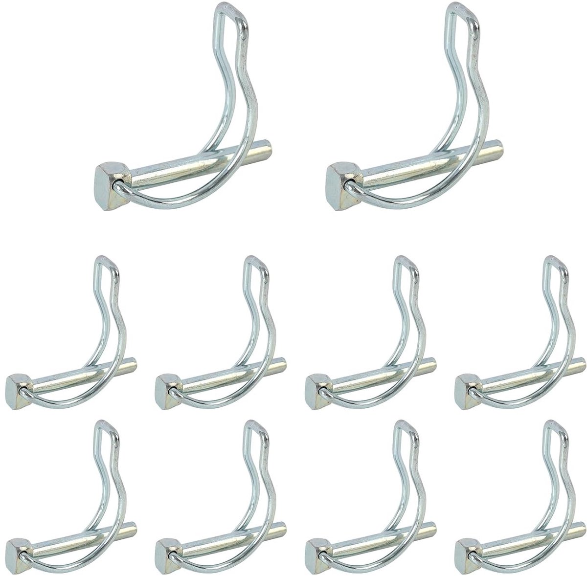Set van 10 D-vormige vergrendelingspennen 6 x 45 mm - Veiligheidspennen van gegalvaniseerd koolstofstaal voor tuin, gazon en machines