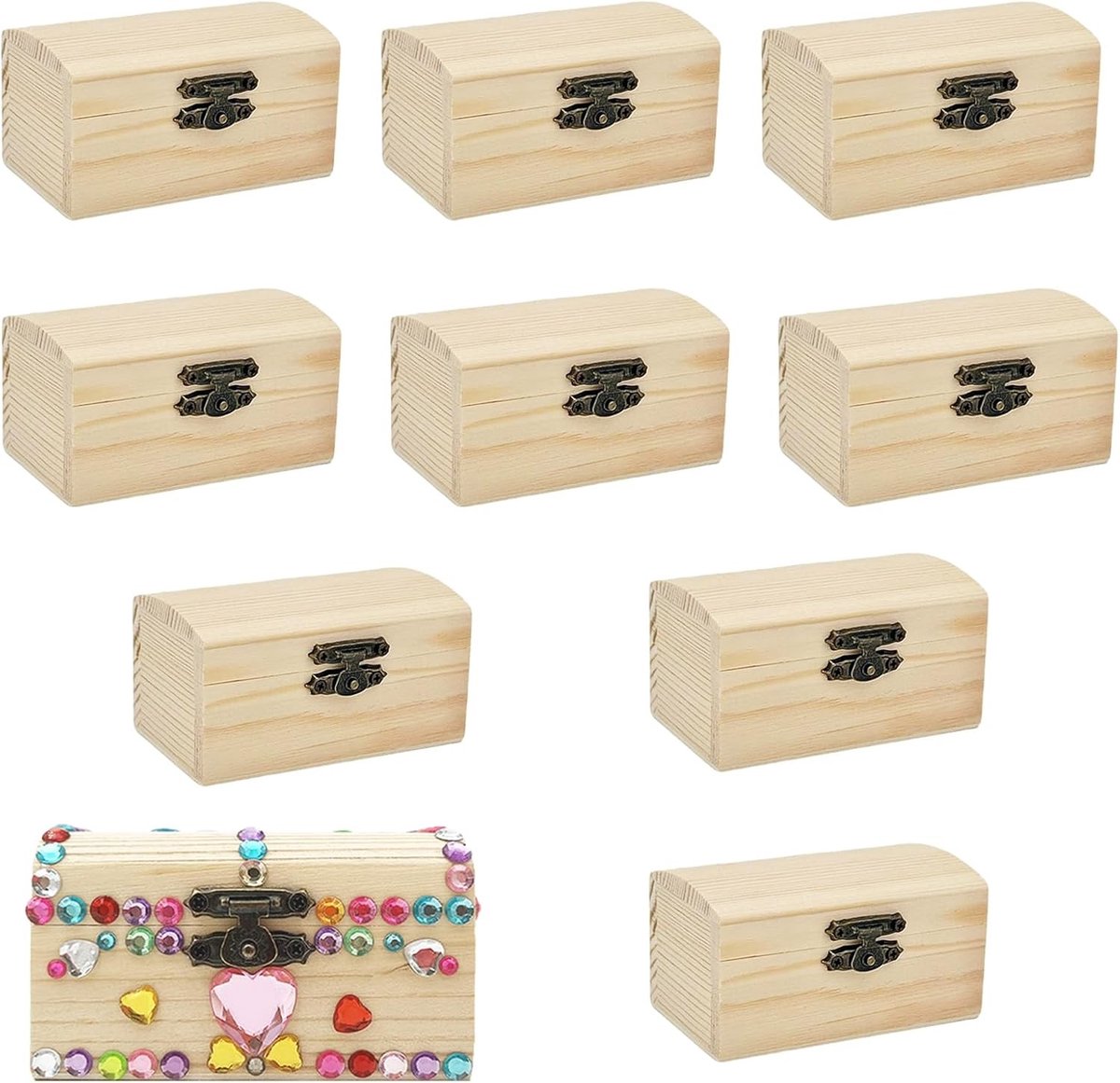 Kleine Houten Doos met 10 Stukken - Houten Sieradenkist en Knutselset voor Opslag en Decoratie