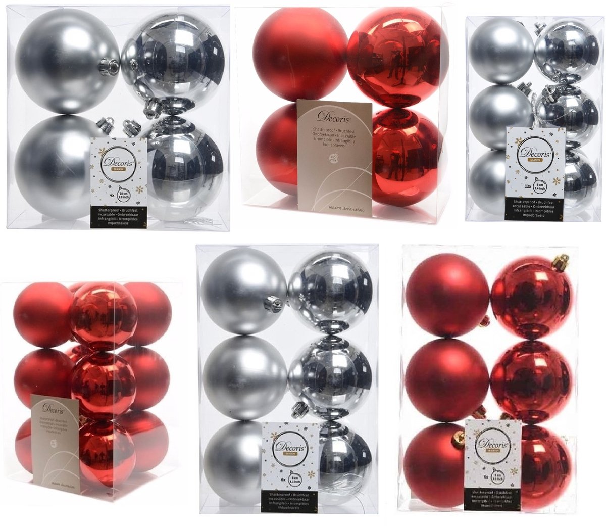 Decoris Kerstballen Mix - 44x stuks - Rood - Zilver - 6-8-10 cm - Mat en Glans – foto 3