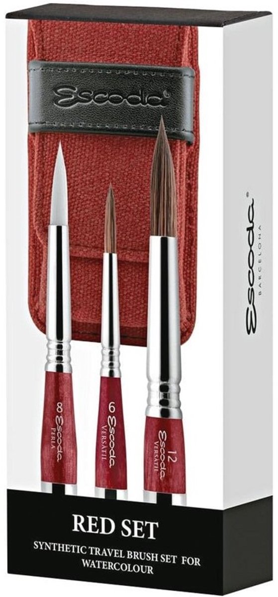 Set van 3 Travel Waterverf Penselen - Ronde Punt Synthetic Haar