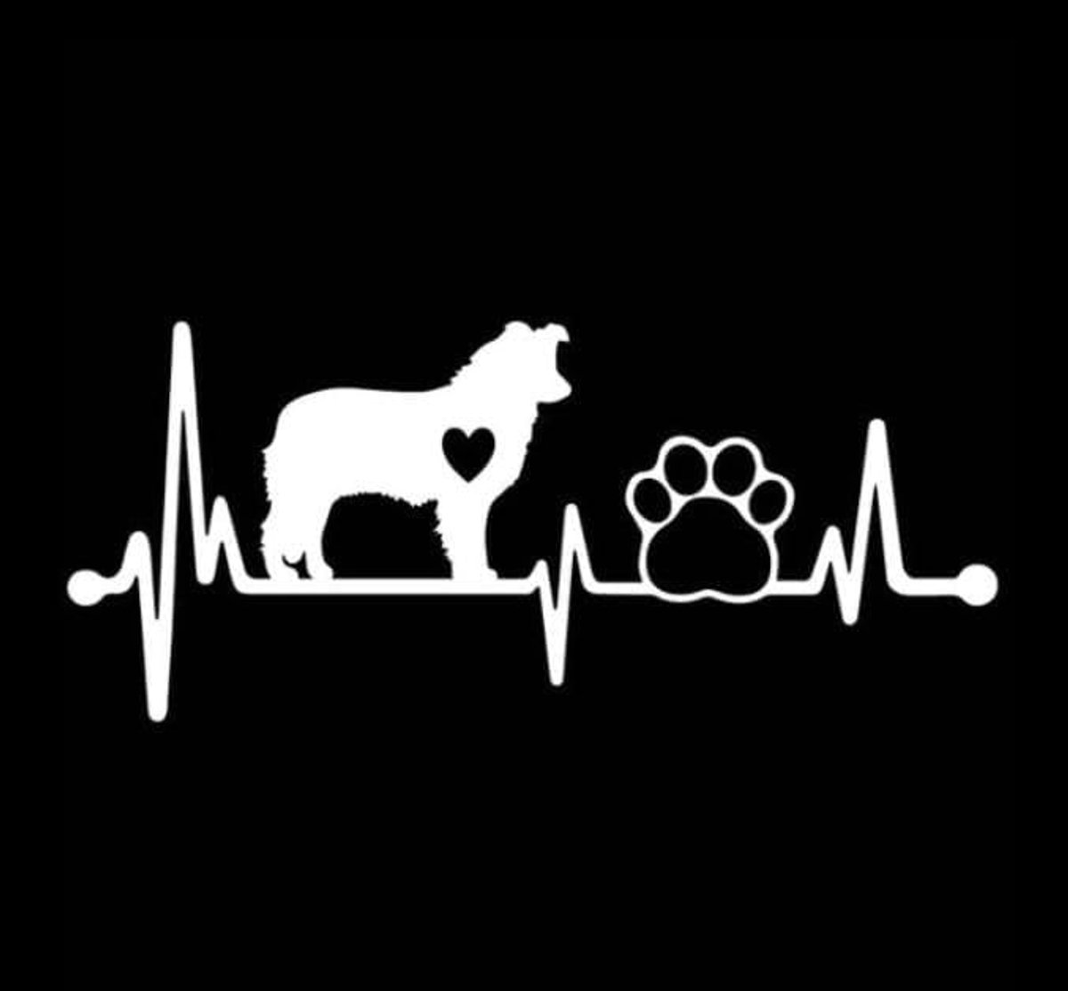 Witte rand collie sticker 18 cm Border Collie hartslag liefde cardiogram hondenpoot afdrukken auto sticker witte rand collie auto sticker bumper autoraam decor