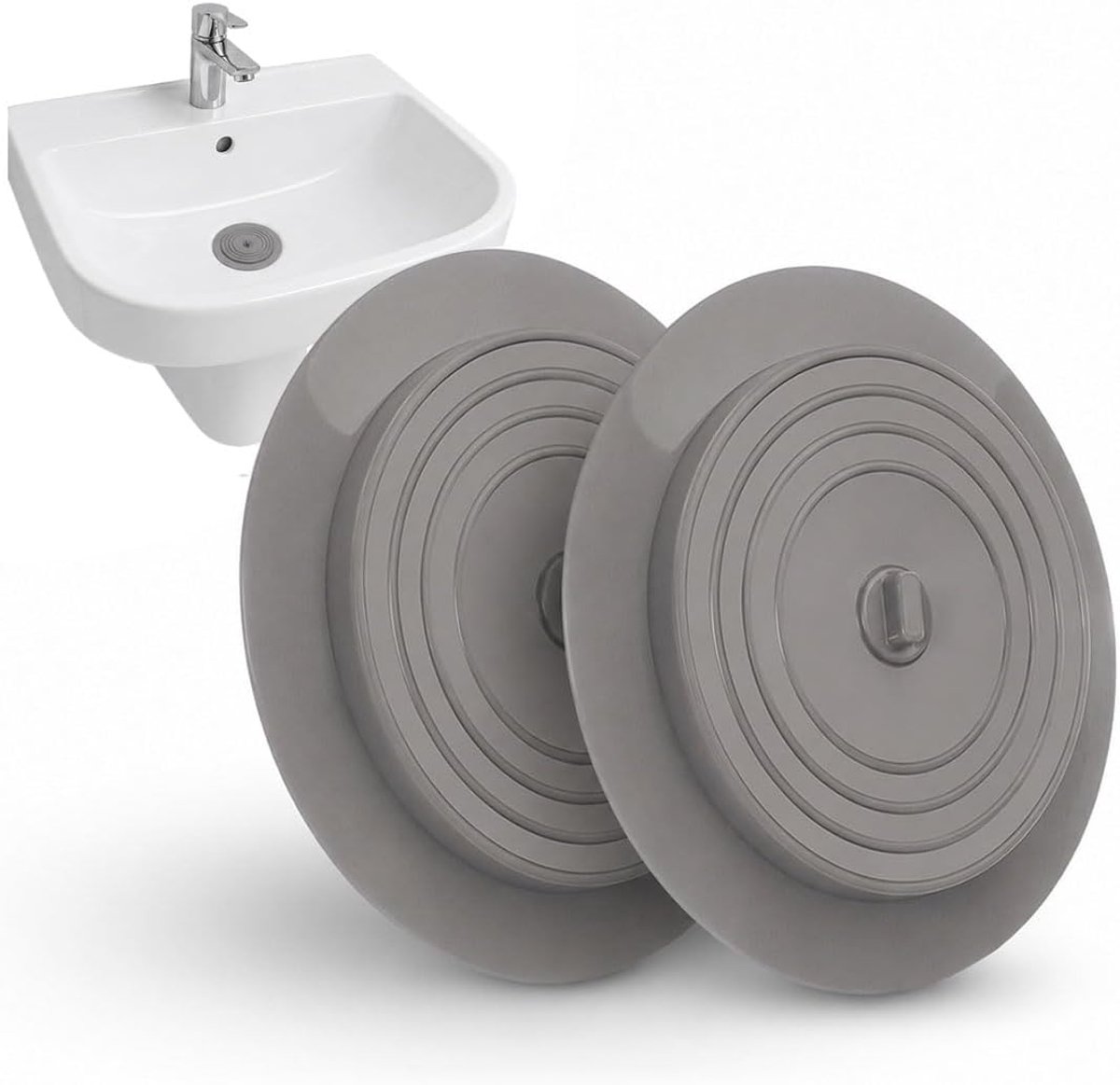 2 stuks siliconen filters, anti-verstopping, afvoerfilter van siliconen, met geurbescherming, voor keuken en badkamer (1,4 cm, grijs)