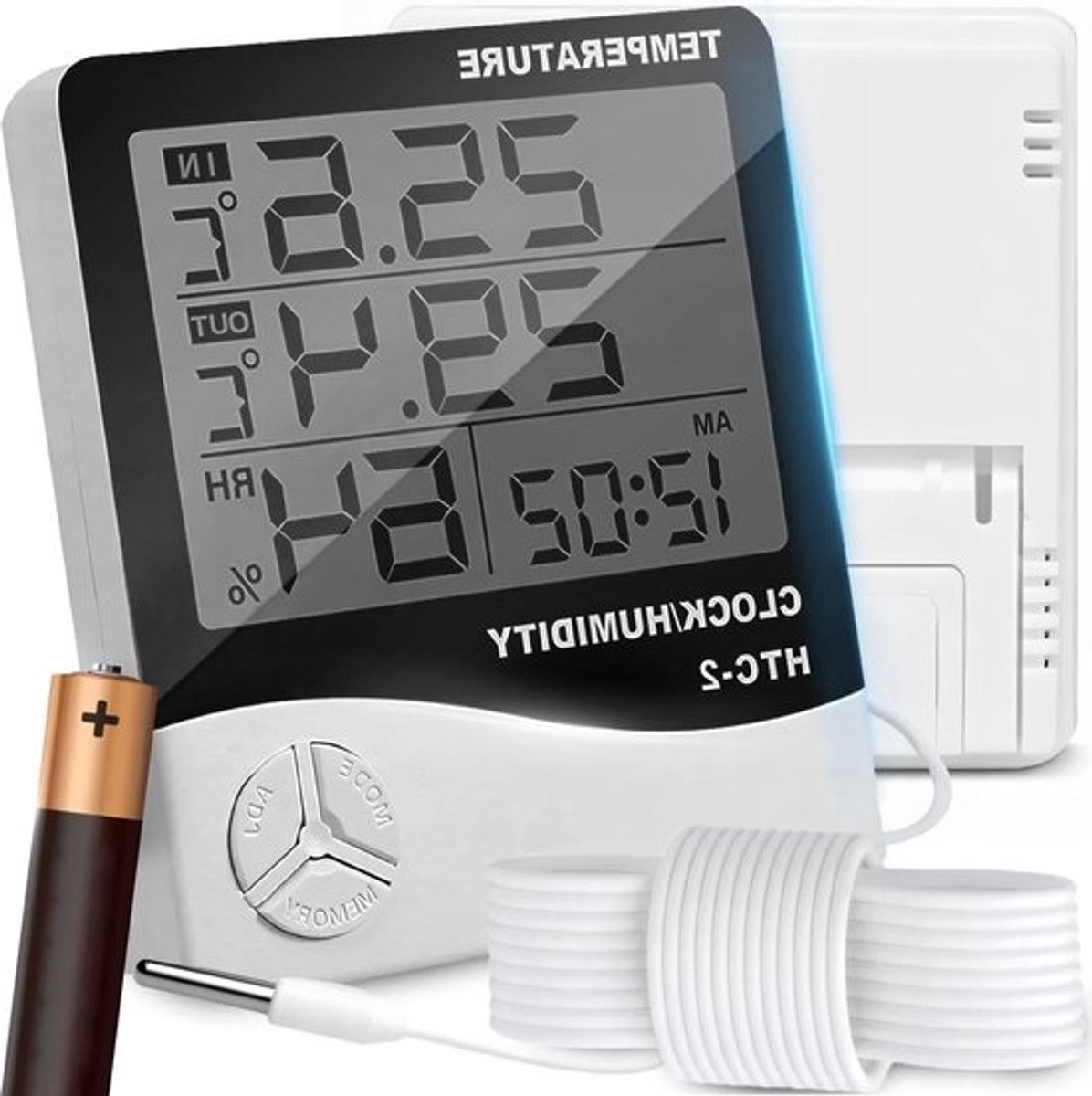 Binnen en buiten digitale thermo-hygrometer - nauwkeurige kamerthermometer voor binnenklimaatcontrole - hygrometer met sonde voor luchtvochtigheidsmeting .