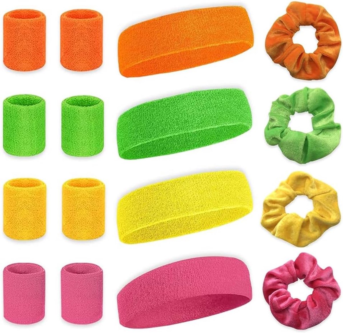Sporthoofdband, polsband, gestreept, zacht katoen, voor mannen en vrouwen, fitness, hardlopen, sportaccessoires (4 hoofdbanden en 8 armbanden)