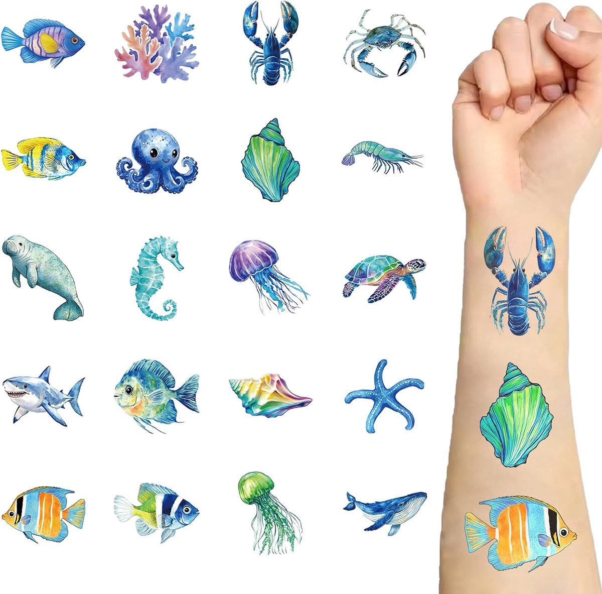 Tijdelijke glittertatoeages voor Aloha-feestdecoratie, 40 afzonderlijke vellen glitter, zomertatoeages voor kinderen en vrouwen, Hawaïfeestfavorieten