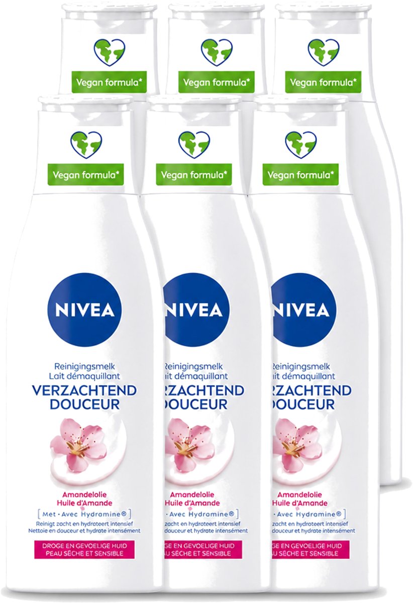 6 x Nivea - Gezichtsreiniger - Droge en Gevoelige Huid - Amandelolie - Hydramine - 200 ml - Voordeelverpakking - 6 stuks