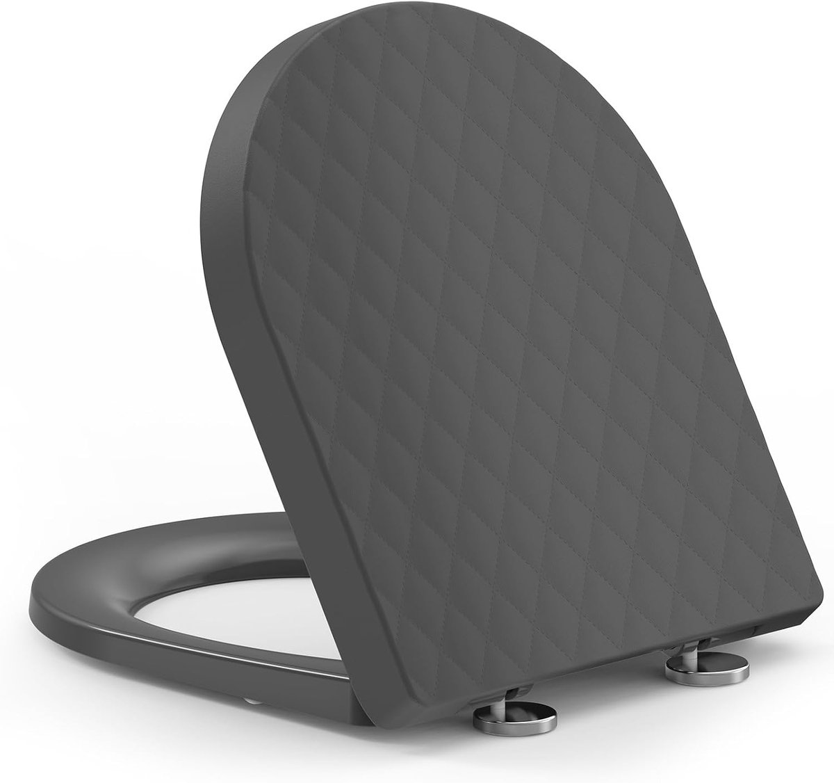 Wc-bril D-vorm met ruitstructuur, [kort], toiletdeksel soft-close daling, krasbestendig & stil, afneembaar, eenvoudige installatie, 43,5 × 36,2 cm