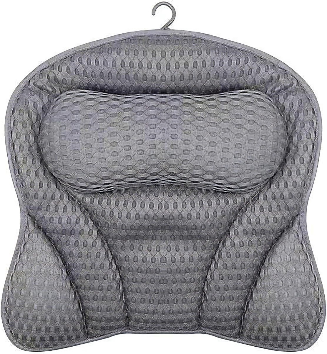 Badkussen, 4D ergonomisch badkussen, badkussen met 6 antislip zuignappen, badkussens, nekrugsteun, mesh badkussens voor badkuip, thuis, spa (grijs)
