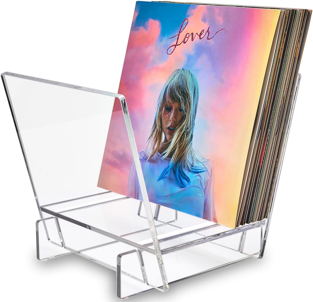 Platenhouder van acryl - transparante vinylplatenstandaard, V-vormig albumrek voor presentatie en opslag, ideaal voor het opbergen van 40 premium lp's