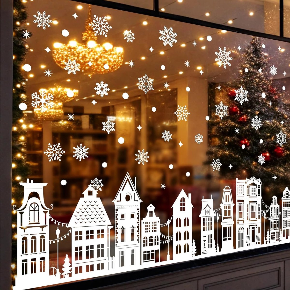 Stickers voor Kerstmis, raam, glas, 9 vellen, kerstdecoratie, vinyl, wit, sneeuwvlok, huis, voor glas, deur, etalage, kerstdecoratie