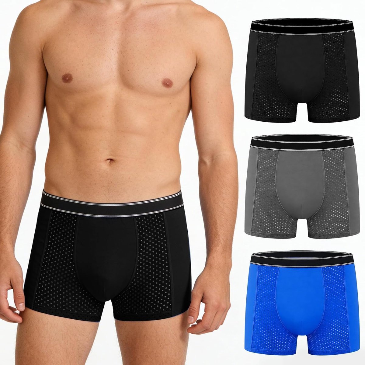 Incontinentiebroeken voor heren, wasbare katoenen boxershorts met 200 ml absorberende pad, herbruikbaar, absorberend ondergoed voor mannen, 3 stuks, 2XL