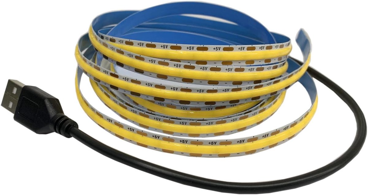 5 V USB COB LED strip licht warm wit 300 LED's flexibele band DC nachtlamp TV achtergrondverlichting wooncultuur voor slaapkamer, onderkast, keuken (warm wit, 1M)