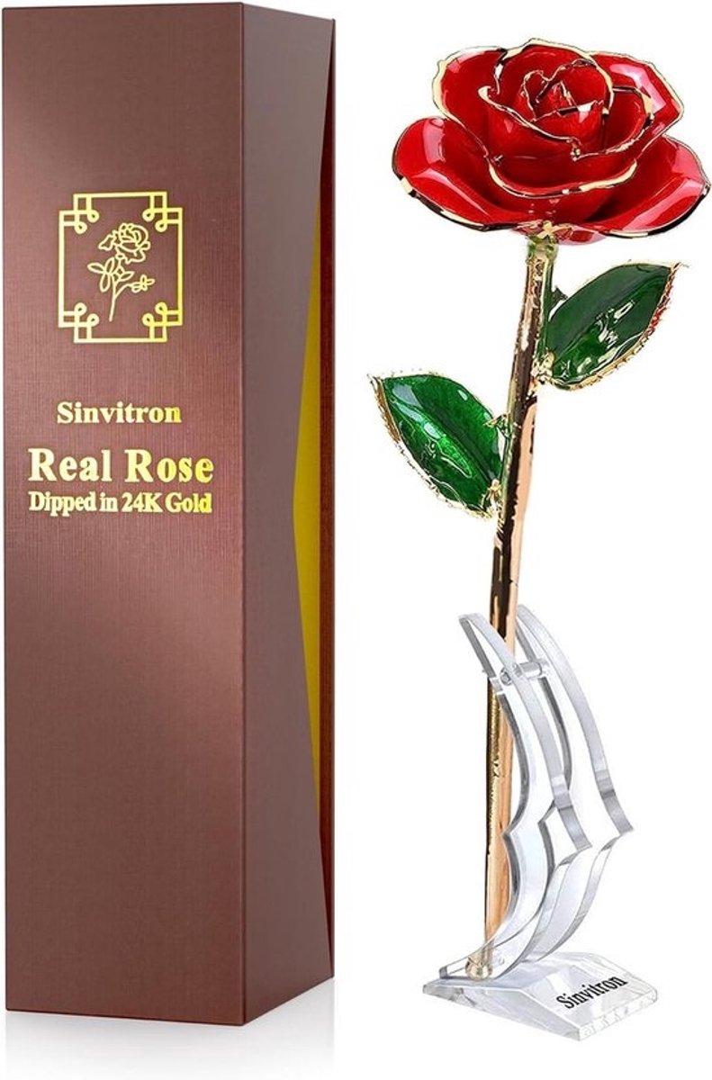 Gouden Roos - Eeuwige Bloem - Cadeau Geven - Echt Goud - 32 cm - Goud
