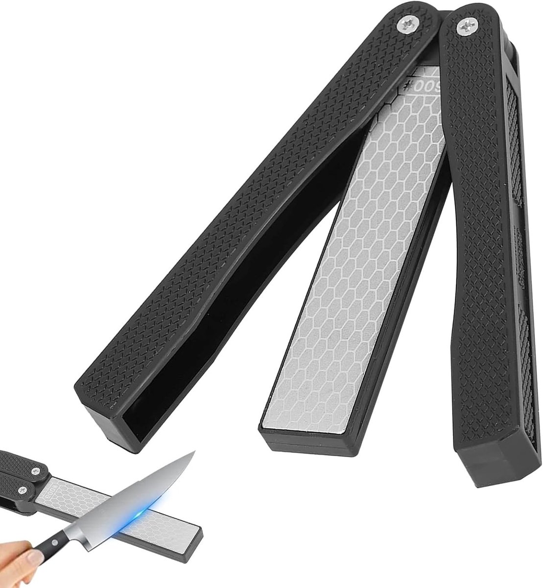 Dubbelzijdige slijpsteen voor messen, scharen en hakscharen - Draagbare, antislip diamant slijper voor keukenaccessoires