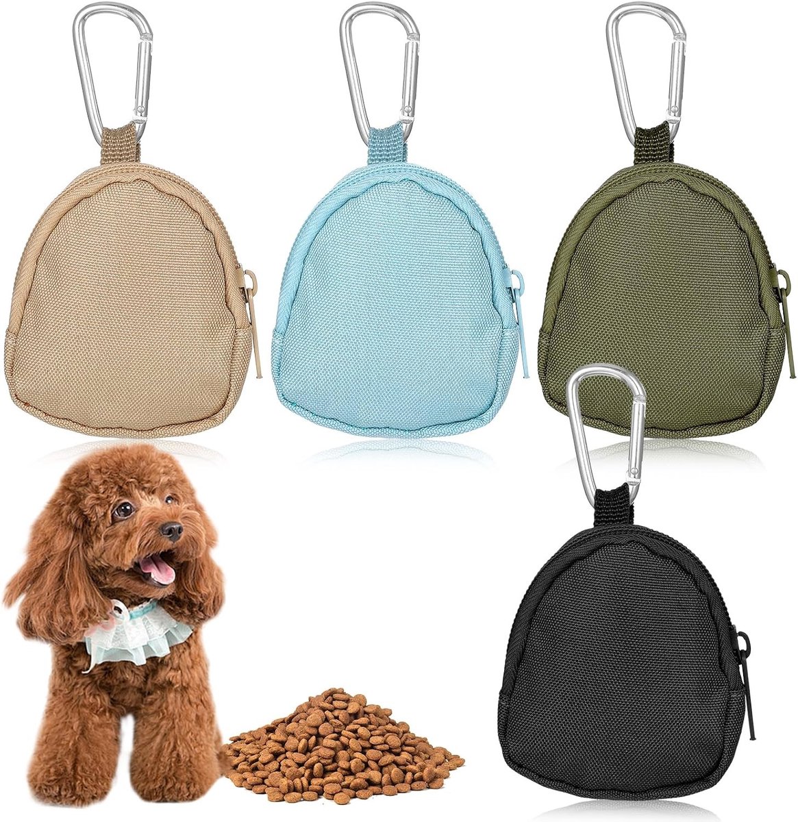 Set van 4 Honden Snacktassen met Karabijnhaak - Handige Voedingstas voor Training, Compacte Snacktas voor Honden, Ideaal voor Wandelen en Training