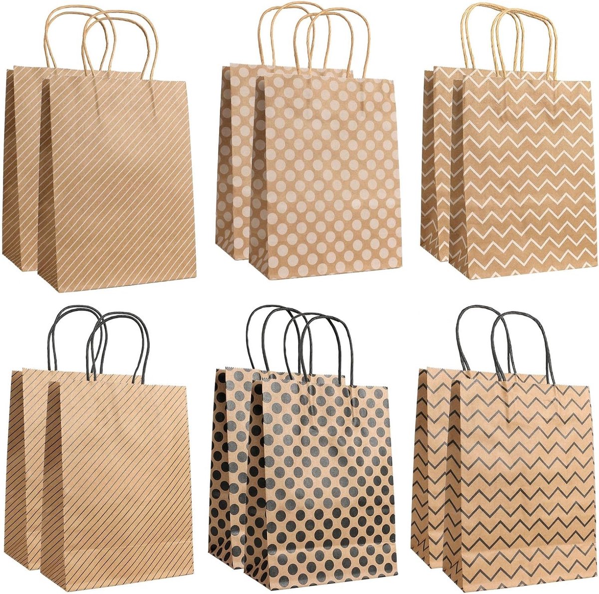 Kraft Papieren Tassen met Handvat - 12 Stuks Bruine Cadeautassen voor Verjaardag, Bruiloft en Feestjes - Ideaal voor Winkelen en Cadeaus (22 * 16 * 8cm)