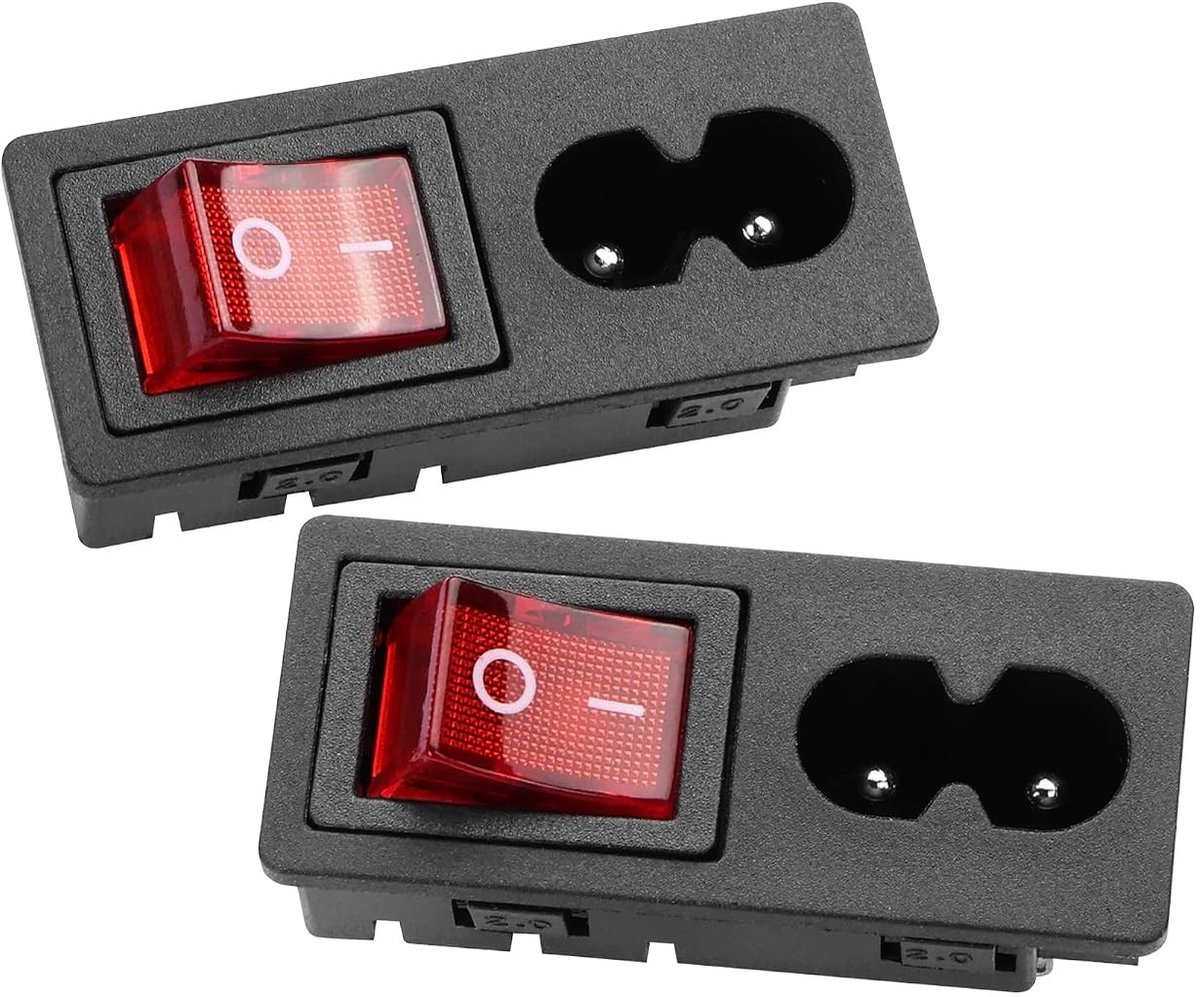 Flush-Mounted 2-Pin Stekkeradapter met Rode Drukknop, AC 250V 3A, 2-Pack - Ideaal voor Thuisgebruik en Elektronische Apparaten