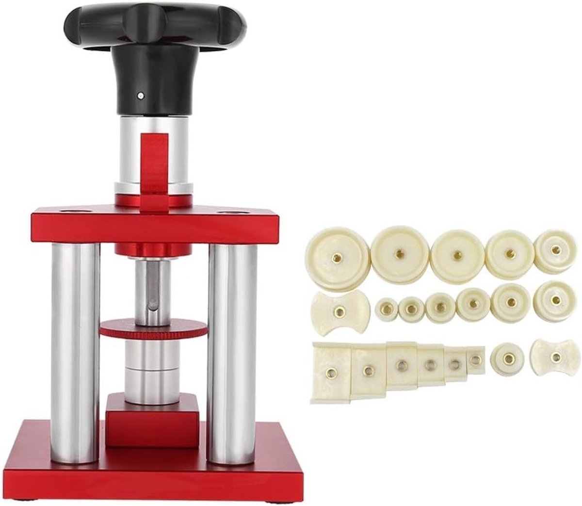 Professionele Horloge Drukmachine, 18mm tot 50mm Achterkant Sluitmechanisme met 20 Doppen Set voor Horloge Reparatie en Achterkant Bevestiging, Handgereedschap voor Horlogemakers