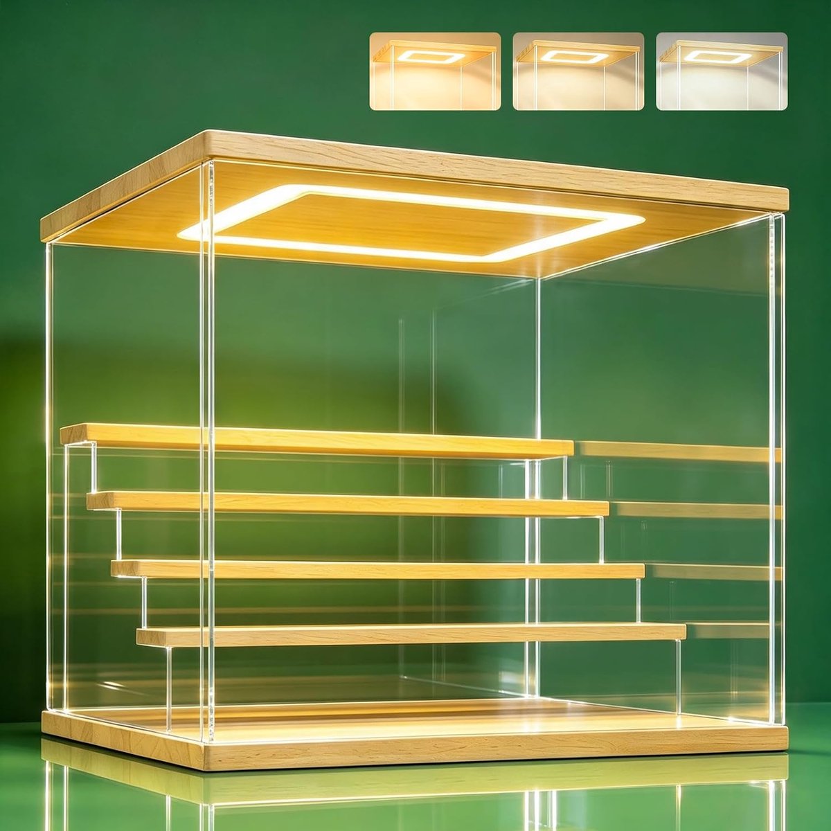 Transparante Acryl Vitrinekast Stand met Led Licht, 2/3/4/5/6 Lagen Opslag Vitrinekast Stofdichte Organisator Acryl Doos voor verzamelobjecten Beeldjes (Hout, 5Tier-31.5*31*30 cm)