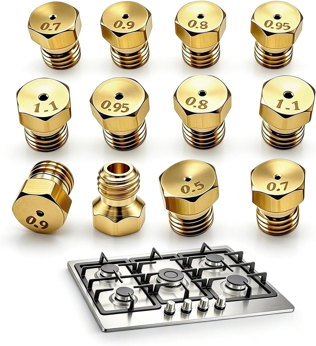 12 stuks butaangassproeiers van messing, universele stadsgassproeier voor fornuis en gasoven, LPG-adapter voor gasfles