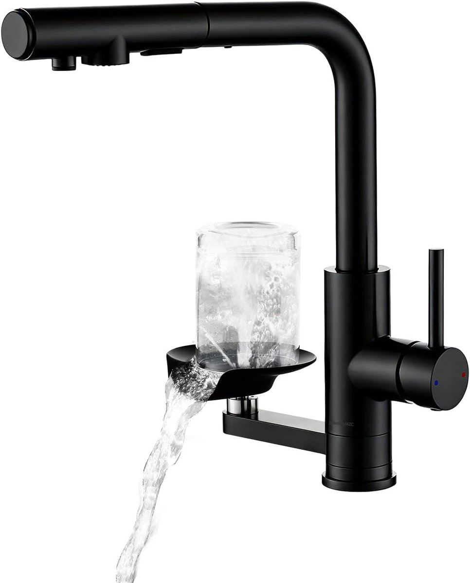 Zwart 3-weg kraan keuken met glazen spoelbak waterfilter