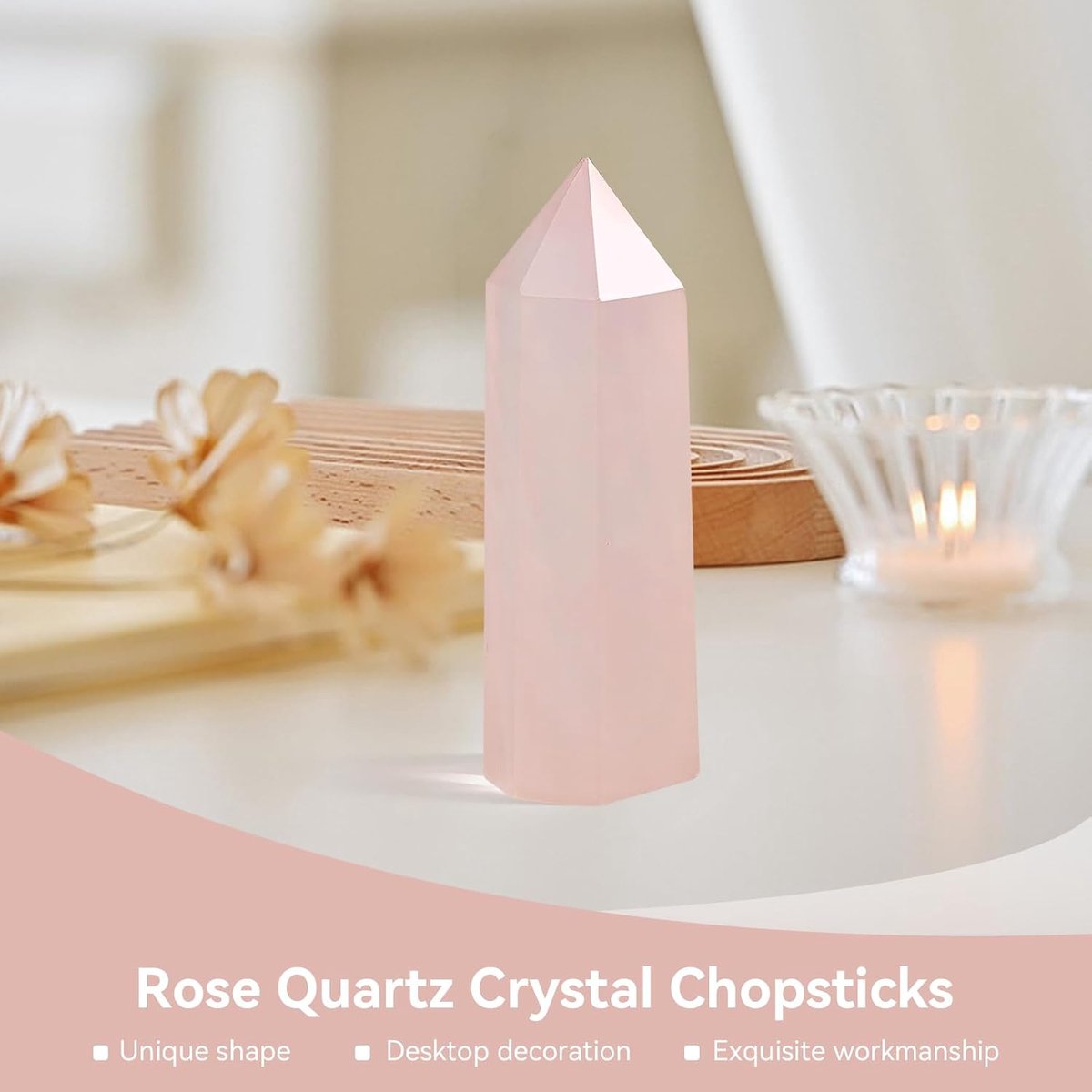 Quartz Crystal Wands, zeshoekige gefacetteerde kristallen stenen roze genezing Crystal Wand punten voor Chakra meditatie Decor(L)