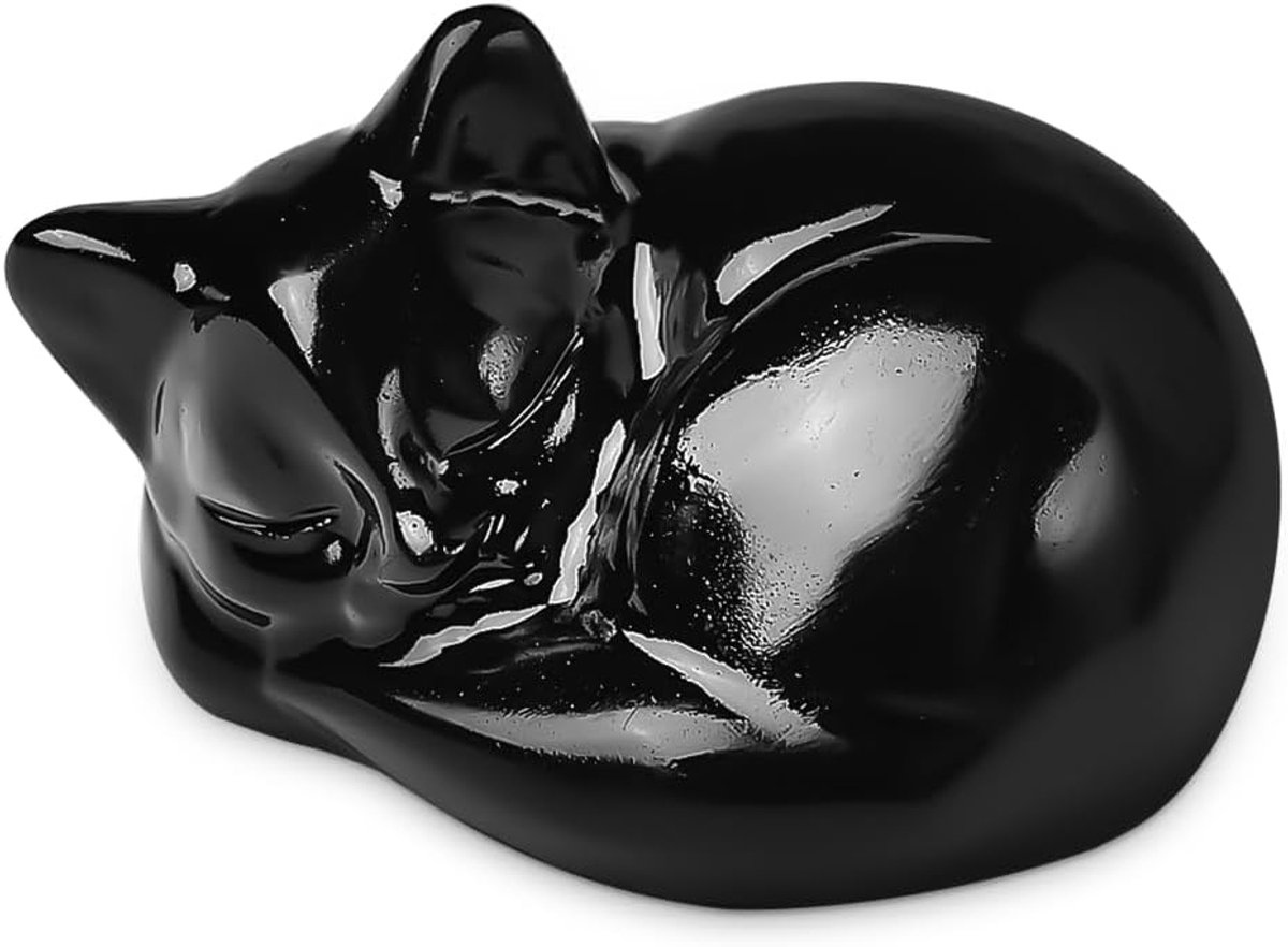 Zwarte obsidiaankat, kattenkristaldecoratie, geluksbrenger-ornamenten, kat, geschikt voor kattenliefhebbers, vrouwen en mannen (zwart)