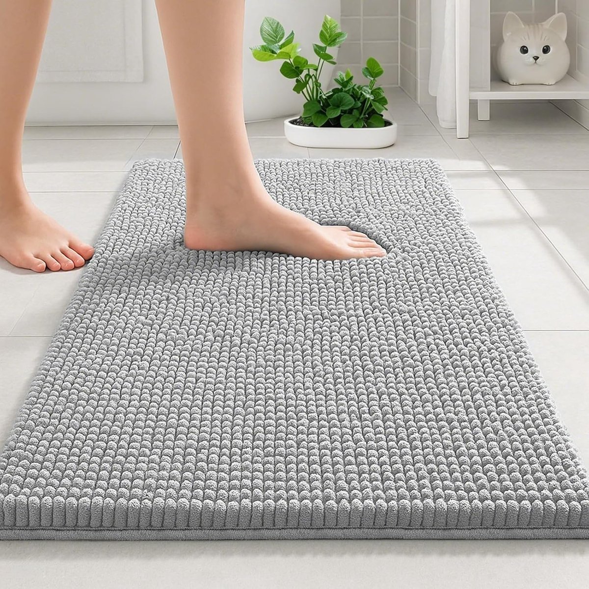 Badkamermat, antislip, absorberend, wasbaar, waterabsorberende douchemat, lichtgrijs, 50 x 80 cm