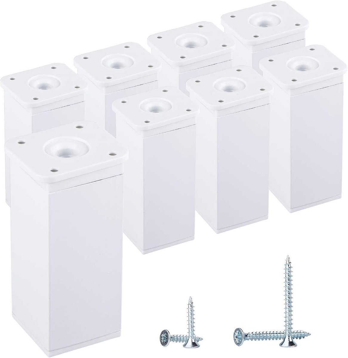 (Pack van 8 stuks) Witte in hoogte verstelbare meubelpoten hoekprofiel: 40 x 40 mm, materialen: kunststof, aluminium, schroeven inbegrepen (8, 10 cm hoogte)