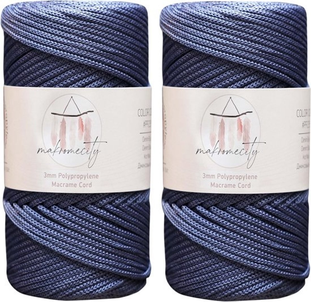 Macram touw 3 mm - Polyester Garen voor Knoopkunst Projecten - Denim Blauw