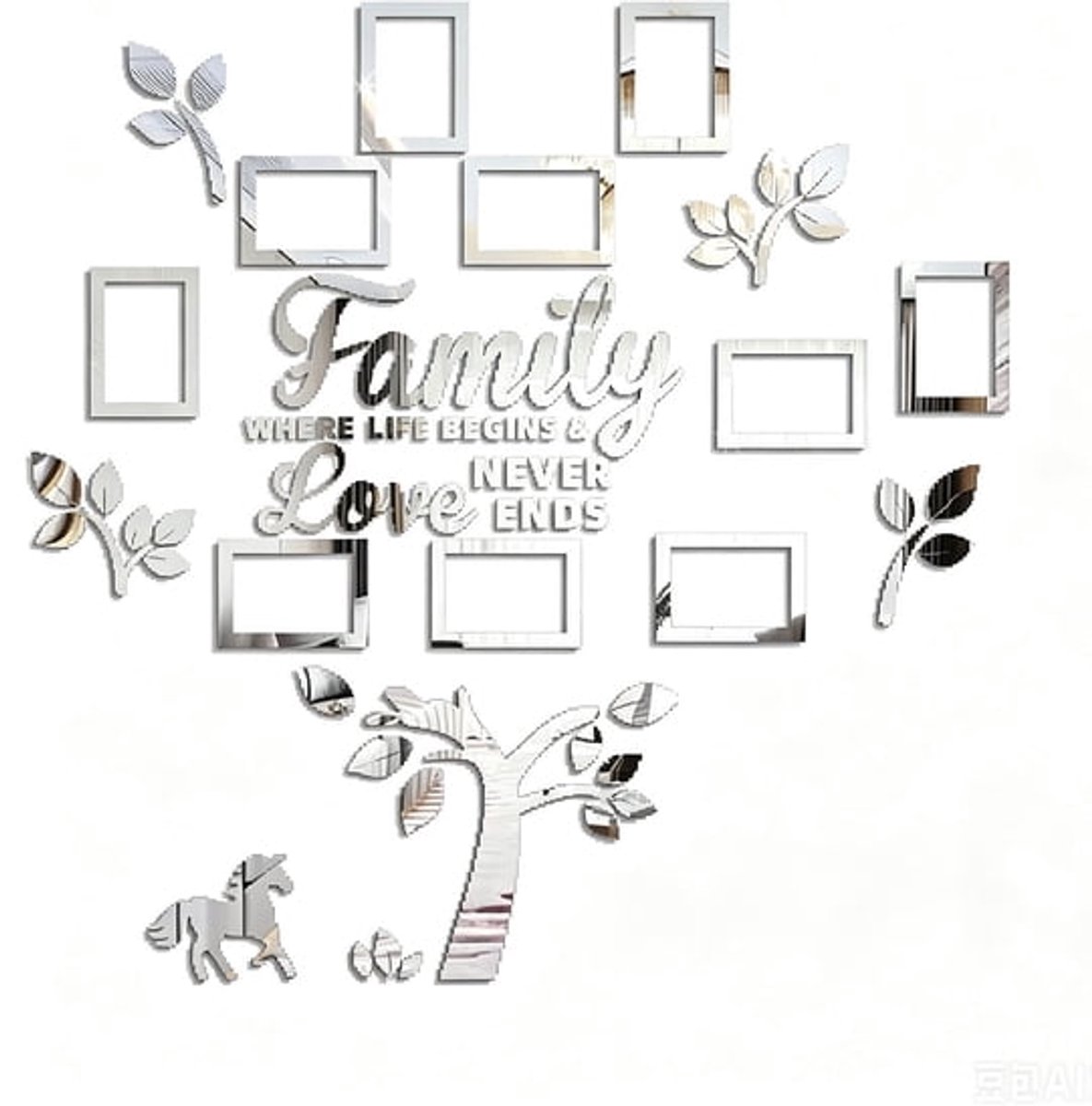 Ulisem - Familieboom Foto Frame Muursticker - Mirror Acryl Wanddecoratie - Zelfklevend Verwijderbaar - DIY Personaliseerbare Indeling - Glanzende Reflecterende Afwerking - Cadeau voor Woonkamer Slaapkamer Gang